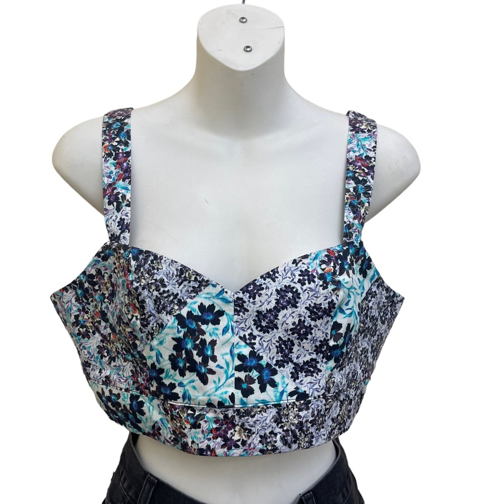Sam & Lavi Poplin Floral Crop Top in Blue Size Small